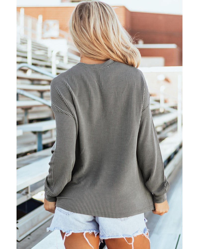 Dark Grey Corded GAME DAY Graphic Long Sleeve Crewneck Top - L