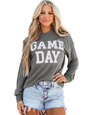 Dark Grey Corded GAME DAY Graphic Long Sleeve Crewneck Top - L