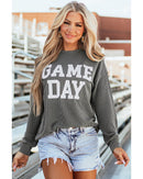 Dark Grey Corded GAME DAY Graphic Long Sleeve Crewneck Top - M
