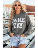 Dark Grey Corded GAME DAY Graphic Long Sleeve Crewneck Top - M