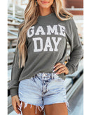 Dark Grey Corded GAME DAY Graphic Long Sleeve Crewneck Top - M