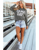 Dark Grey Corded GAME DAY Graphic Long Sleeve Crewneck Top - M