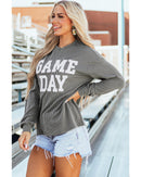 Dark Grey Corded GAME DAY Graphic Long Sleeve Crewneck Top - S