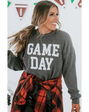 Dark Grey Corded GAME DAY Graphic Long Sleeve Crewneck Top - XL
