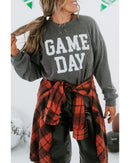 Dark Grey Corded GAME DAY Graphic Long Sleeve Crewneck Top - XL
