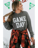 Dark Grey Corded GAME DAY Graphic Long Sleeve Crewneck Top - XL