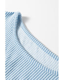 Mist Blue Corded Frilly Puff Sleeve Round Neck Blouse - M