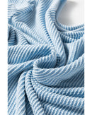 Mist Blue Corded Frilly Puff Sleeve Round Neck Blouse - M