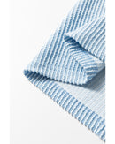 Mist Blue Corded Frilly Puff Sleeve Round Neck Blouse - M