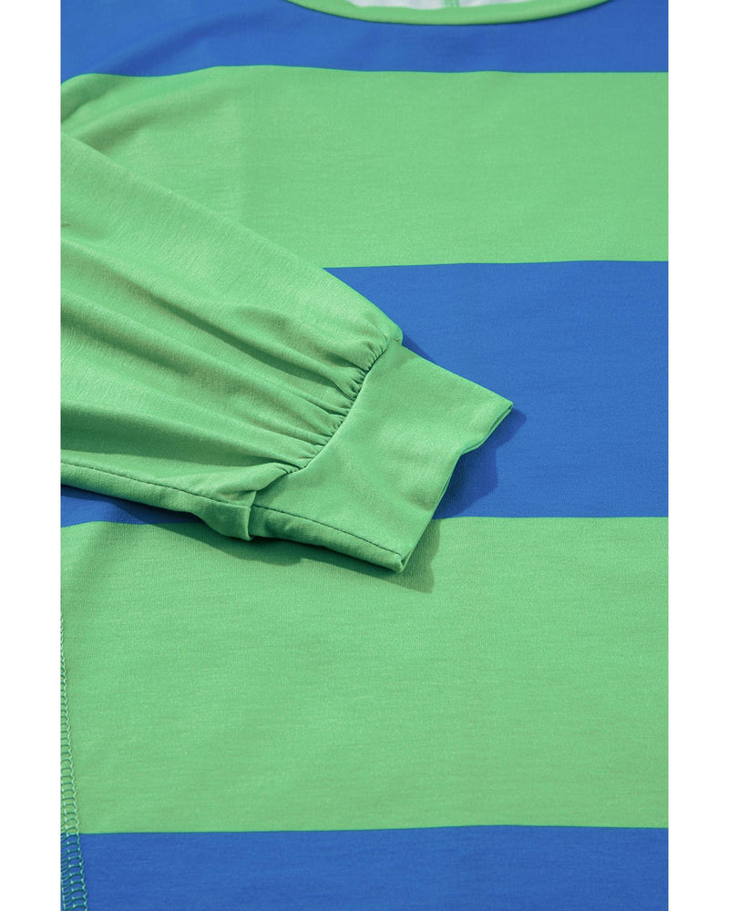 Blue Colorblock Striped Drop Shoulder Loose Top - S