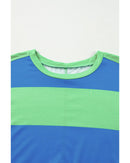 Blue Colorblock Striped Drop Shoulder Loose Top - S