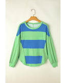 Blue Colorblock Striped Drop Shoulder Loose Top - S