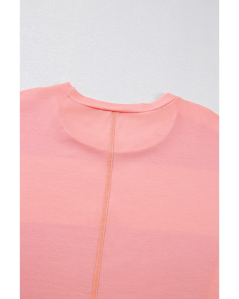 Light Blue Colorblock Striped Drop Shoulder Loose Top - S