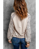 Khaki Leopard Raglan Long Sleeve Floral Pumpkin Graphic Top - L