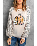 Khaki Leopard Raglan Long Sleeve Floral Pumpkin Graphic Top - L