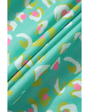 Green Abstract Printed Lace-up Lantern Sleeve Babydoll Blouse - L