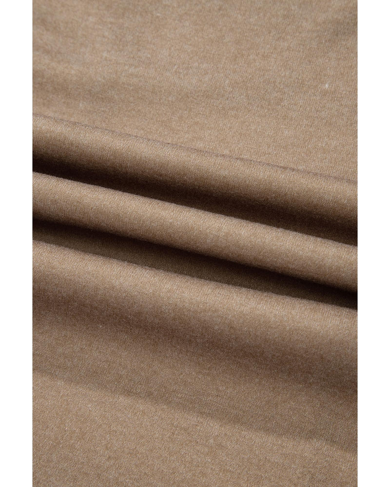 Khaki Checkerboard Striped Patchwork Lantern Sleeve Pocketed Blouse - M