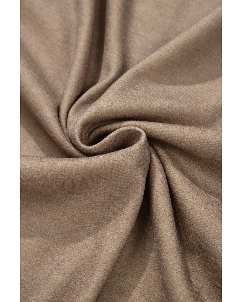 Khaki Checkerboard Striped Patchwork Lantern Sleeve Pocketed Blouse - M