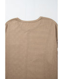 Khaki Checkerboard Striped Patchwork Lantern Sleeve Pocketed Blouse - S