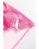 Rose Red Checkerboard Striped Patchwork Lantern Sleeve Pocketed Blouse - M