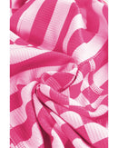 Rose Red Checkerboard Striped Patchwork Lantern Sleeve Pocketed Blouse - M