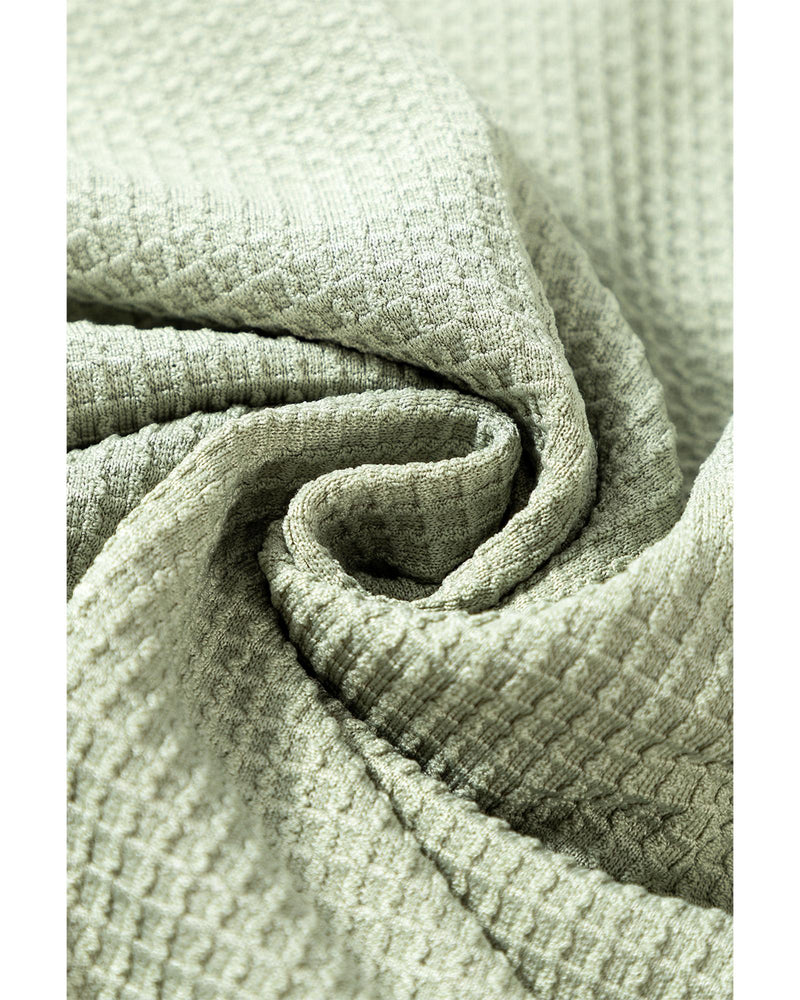 Meadow Mist Green Waffle Knit Wide Bracelet Sleeve Patchwork Raglan Top - L