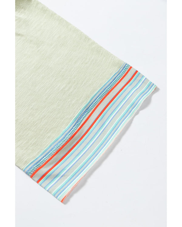 Meadow Mist Green Waffle Knit Wide Bracelet Sleeve Patchwork Raglan Top - XL