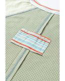 Meadow Mist Green Waffle Knit Wide Bracelet Sleeve Patchwork Raglan Top - XL