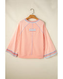 Grapefruit Orange Waffle Knit Wide Bracelet Sleeve Patchwork Raglan Top - L