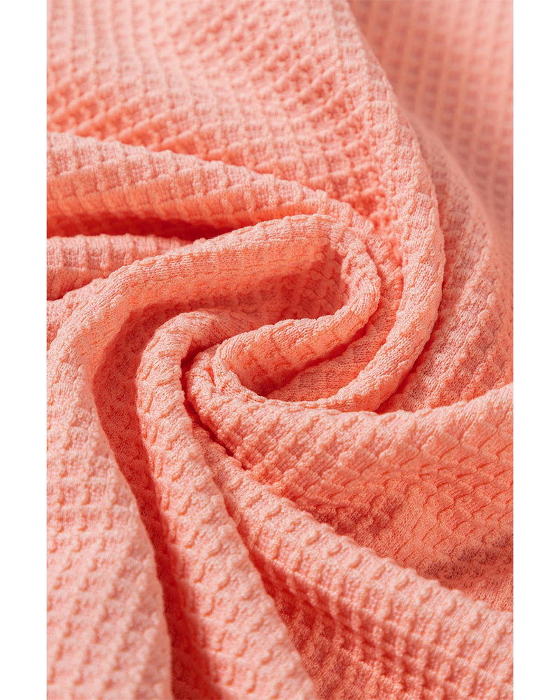 Grapefruit Orange Waffle Knit Wide Bracelet Sleeve Patchwork Raglan Top - M