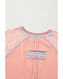 Grapefruit Orange Waffle Knit Wide Bracelet Sleeve Patchwork Raglan Top - M