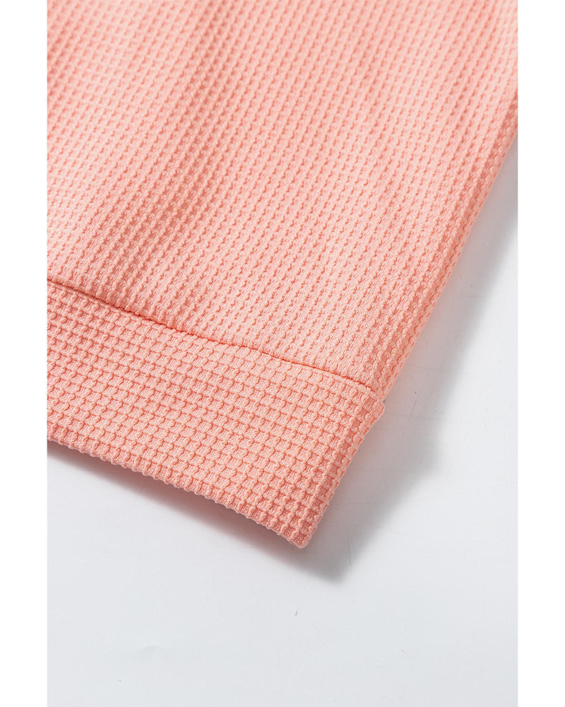 Grapefruit Orange Waffle Knit Wide Bracelet Sleeve Patchwork Raglan Top - S