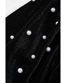 Black Pearl Beaded Half Sleeve Velvet Top - L