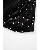 Black Pearl Beaded Half Sleeve Velvet Top - S