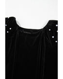 Black Pearl Beaded Half Sleeve Velvet Top - S