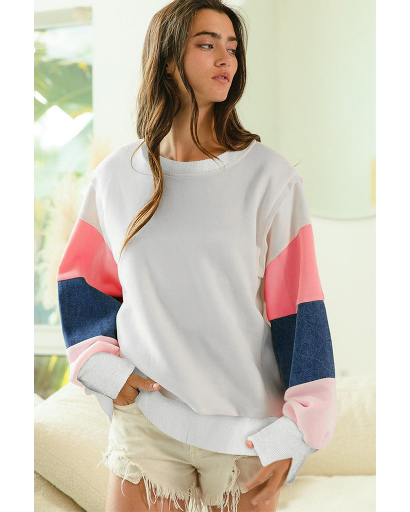 White French Terry Color Block Long Sleeve Top - L