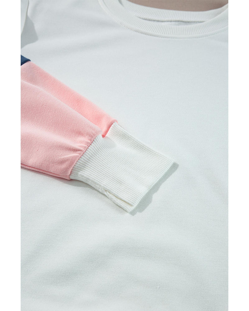 White French Terry Color Block Long Sleeve Top - L