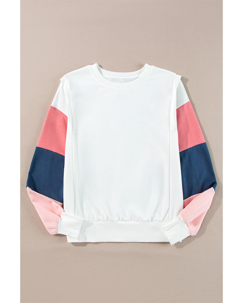 White French Terry Color Block Long Sleeve Top - M