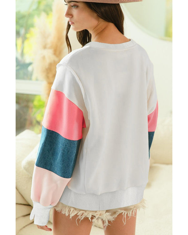 White French Terry Color Block Long Sleeve Top - XL