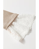 Parchment Seam Detail Lace Contrast Cuffs Raglan Sleeve Top - S