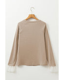Parchment Seam Detail Lace Contrast Cuffs Raglan Sleeve Top - XL