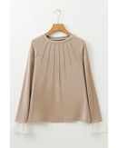 Parchment Seam Detail Lace Contrast Cuffs Raglan Sleeve Top - XL