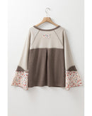 Goat Colorblock Floral Patchwork Flared Sleeve Buttons Henley Top - M