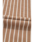 Khaki Stripe Patched Edge Textured Round Neck Long Sleeve Top - L