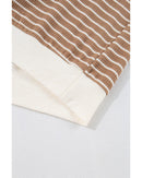 Khaki Stripe Patched Edge Textured Round Neck Long Sleeve Top - L