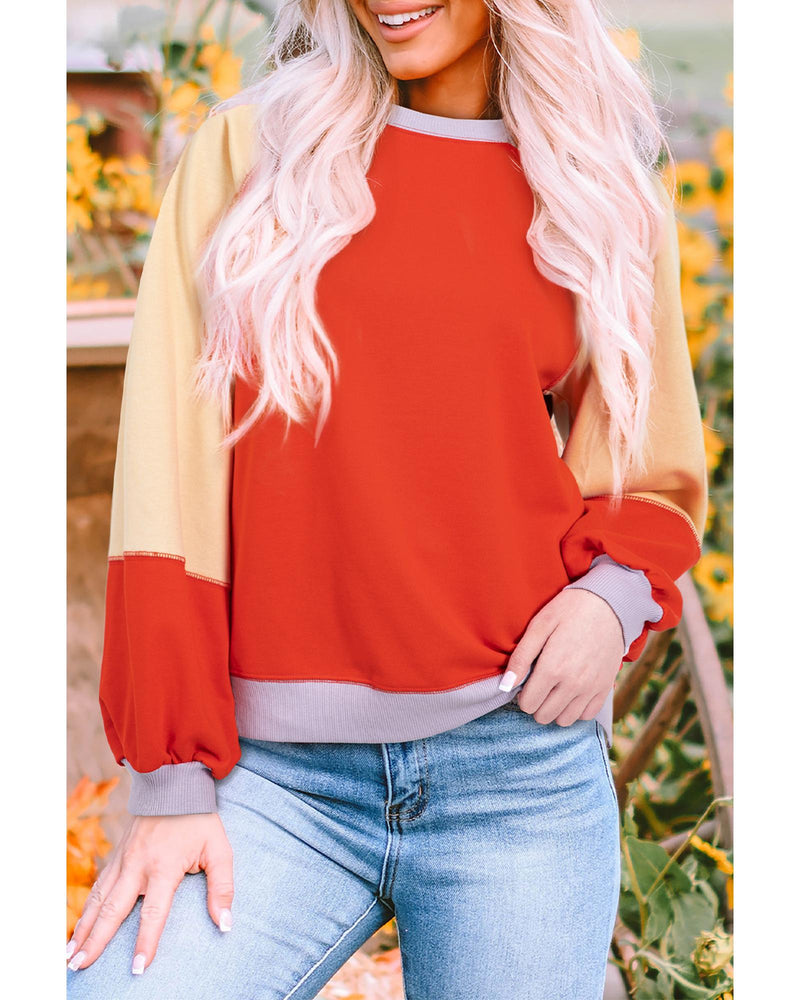 Orange Color Block Side Slits Raglan Sleeve Loose Fit Top - 2XL