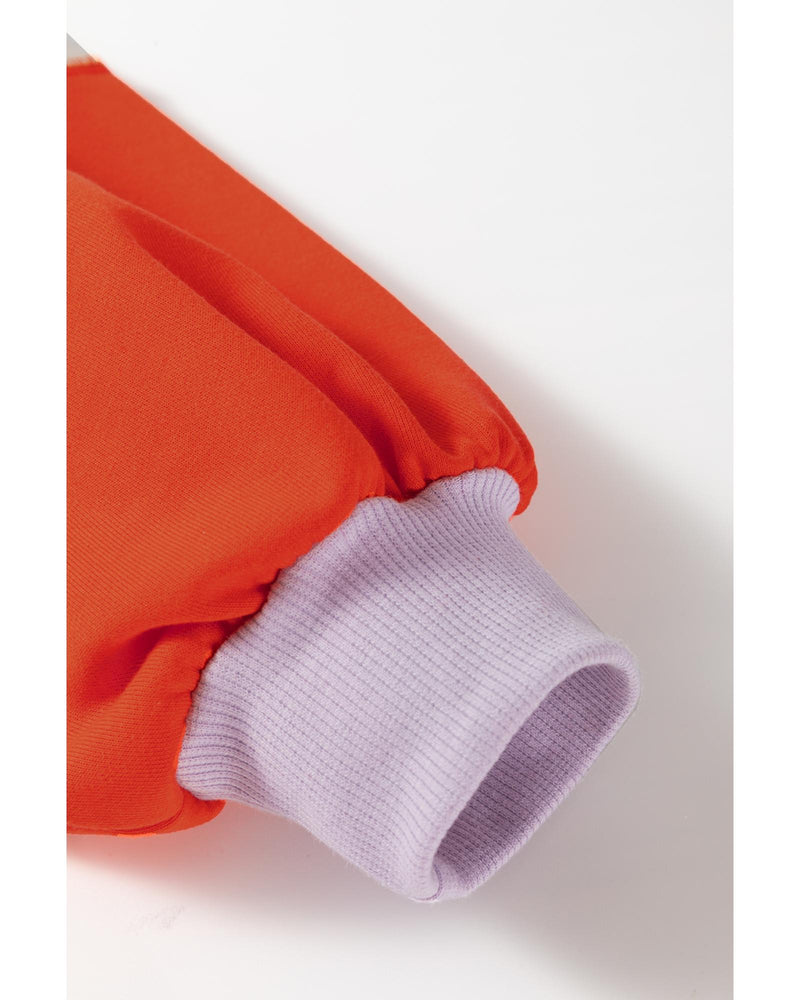 Orange Color Block Side Slits Raglan Sleeve Loose Fit Top - 2XL