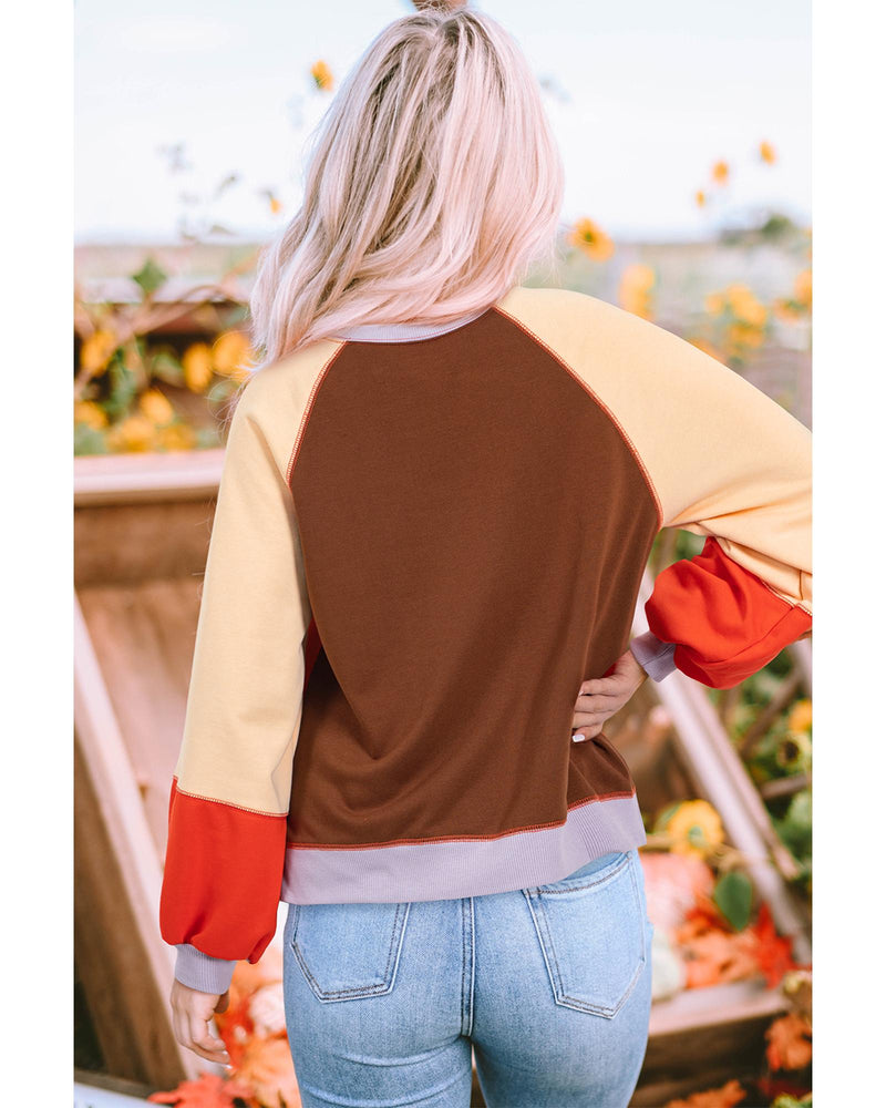 Orange Color Block Side Slits Raglan Sleeve Loose Fit Top - L