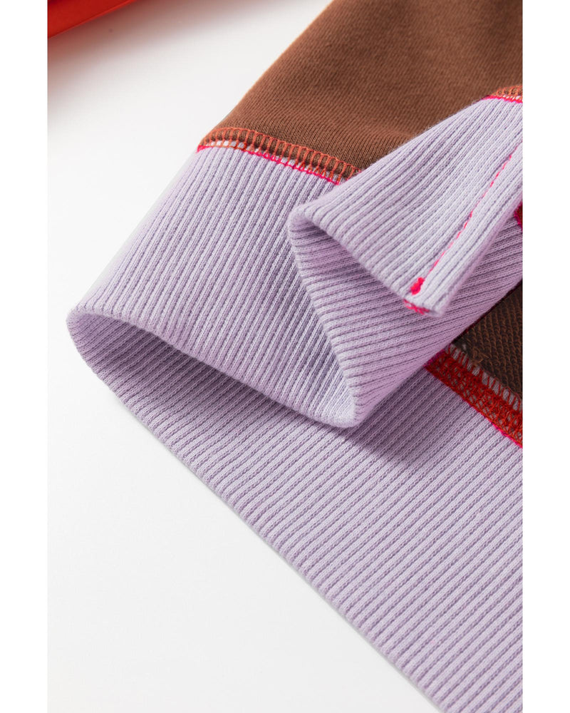 Orange Color Block Side Slits Raglan Sleeve Loose Fit Top - M