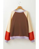 Orange Color Block Side Slits Raglan Sleeve Loose Fit Top - S